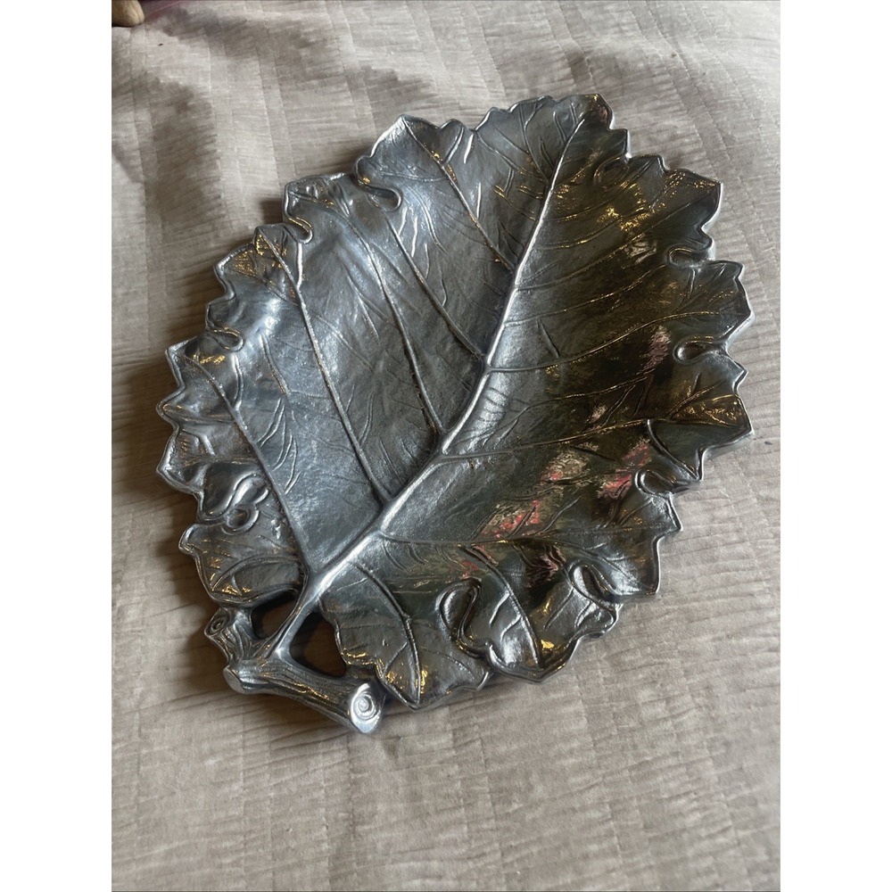 Martha Stewart 13.5" Cast Aluminum Grape Leaf Platter Silverstone Fall Decor